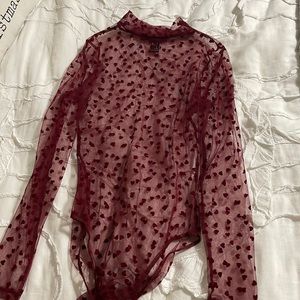 Red heart mesh bodysuit